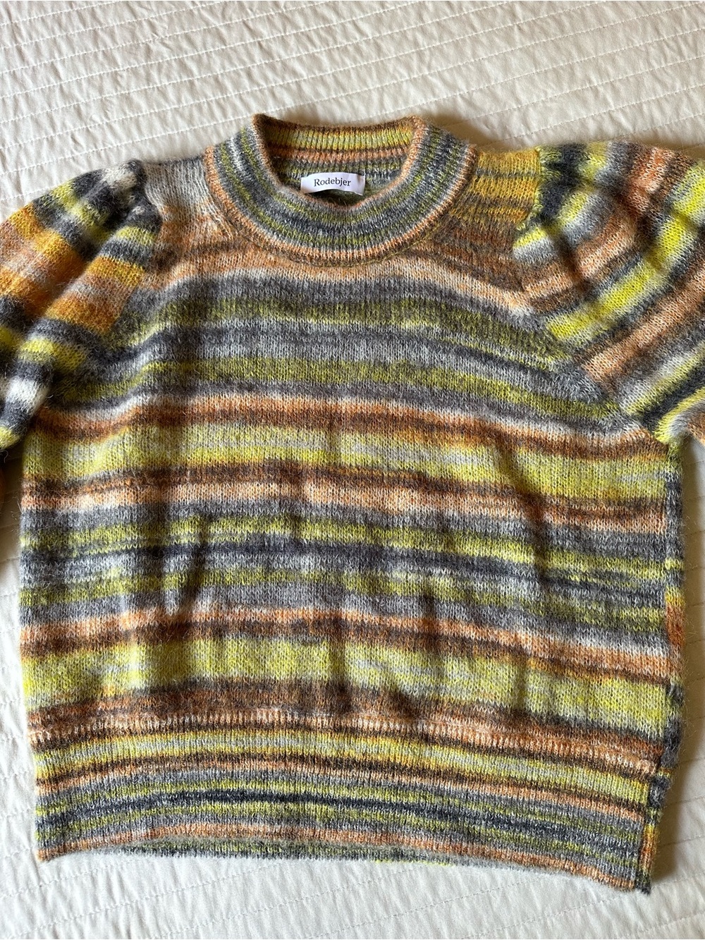 Rodebjer Striped Crewneck Sweater in Yellow, Gray & Brown